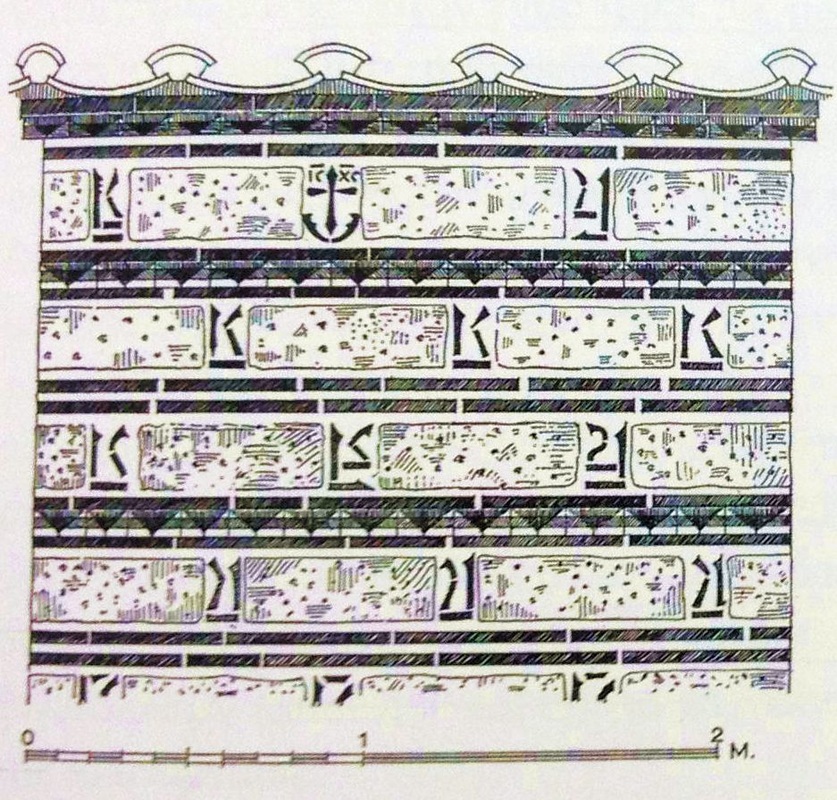 Λεπτομέρεια τοιχοποιίας ανατολικής πλευράς κόγχης Ιερού Βήματος Αγίων Αποστόλων Σολάκη.