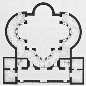 Κάτοψη Μεγάλης Παναγιάς του τετράκογχου ναού του 5ου αιώνος μ.Χ..