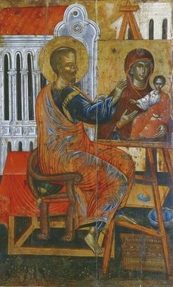 Ο απόστολος Λουκάς αποτυπώνει την εικόνα της Παναγίας.