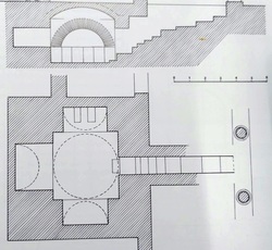 Κάτοψη και τομή κατά μήκος Μαρτυρίου Αγίου Λεωνίδη (σχεδ. Γ. Σωτηρίου).